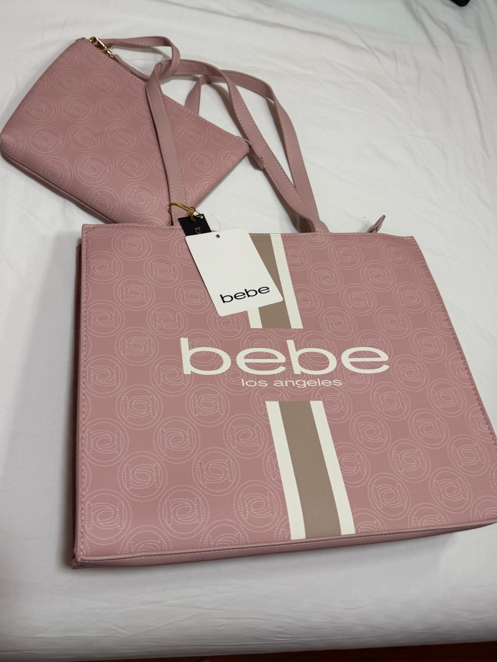 bebe Blush Pink Tote with Matching Crossbody Set